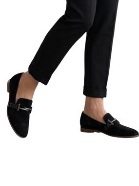 Franco Sarto Harlow Black Suede Mules Loafers 8 Horsebit
J